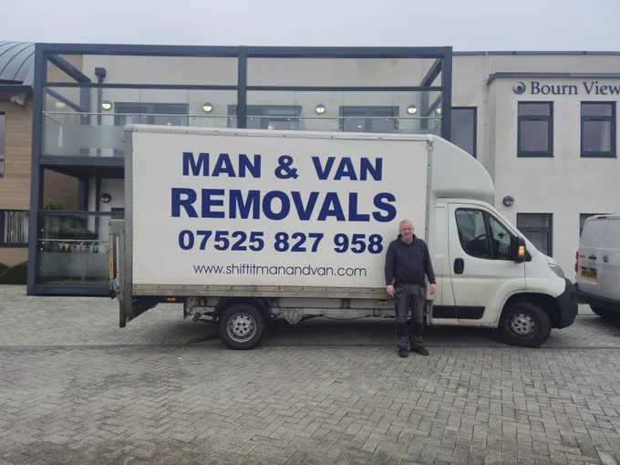Rob from Shift It Man and Van Removals standing next to Luton Van with tail lift in Bournville, Birmingham