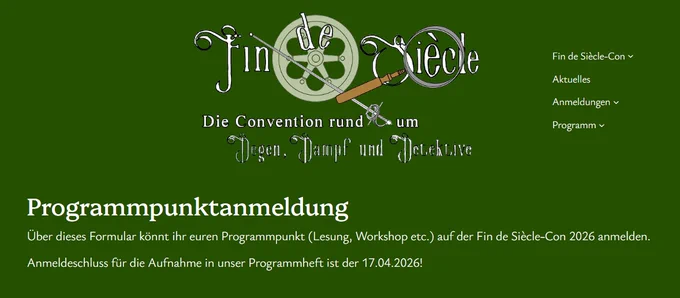Screenshot der Programmpunktanmeldung für die Fin de Siècle-Con 2026