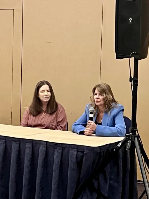 Lori Trujillo Roush from the Iowa Council of the United Blind (left) and Kim Reese from the Missouri Council of the Blind (right) speaking during the Legislative Seminar