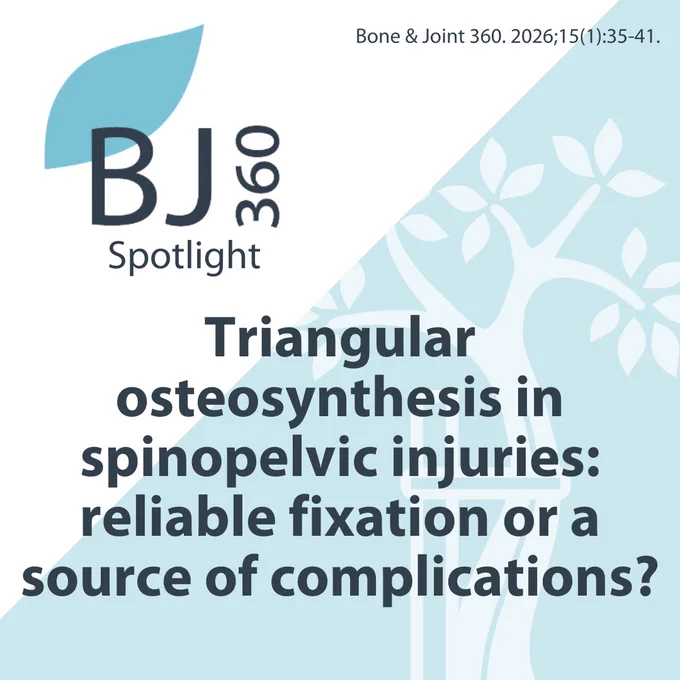 Bone & Joint 360. Triangular osteosynthesis in spinopelvic injuries: reliable fixation or a source of complications? Article details: Bone & Joint 360. 2026;15(1):35-41. Tree of Andry in the background.