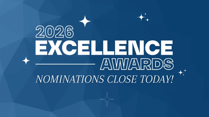 The Pennsylvania Legal Aid Network’s Excellence Awards logo reading “2026 Excellence Awards – Nominations Close Today!” in white text over a blue geometric background with decorative star elements.