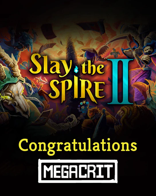 Slay the Spire 2 title with 'congratulations Megacrit' caption