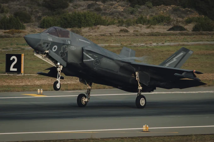 617 'Dambusters' Squadron F-35B landing at RAF Akrotiri in February.

Credit: Defence Imagery
