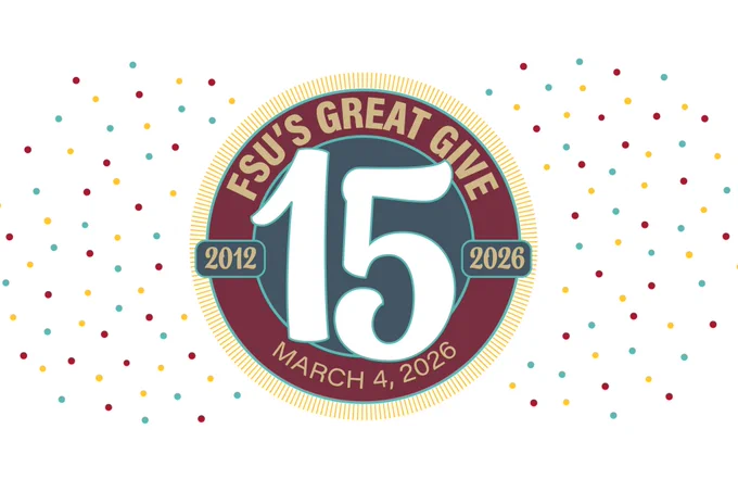 Graphic of FSU Great Give logo celebrating 15 years that reads: 2012 - 2026, March 4, 2026