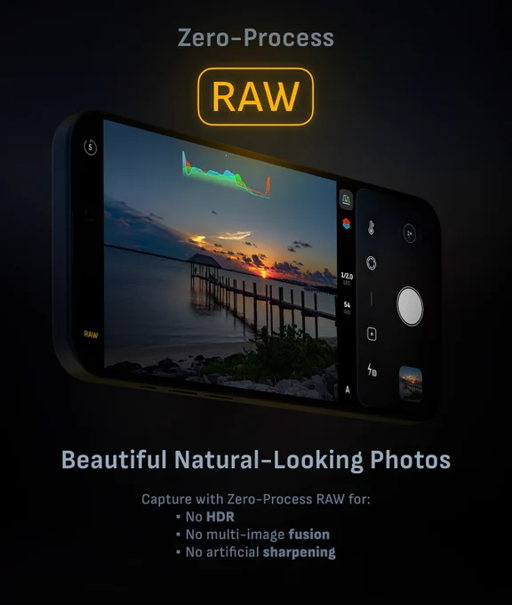 Zero-Process RAW photos with Camera M camera app.