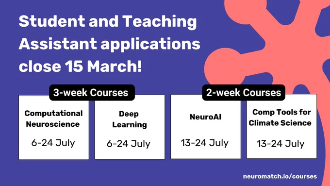 Student and Teaching Assistant applications close 15 March!