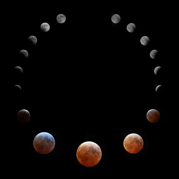 A composite photo of the phases of the lunar eclipse during the early hours of March 14, 2025. Credit: NASA/Sara Lowthian-Hanna