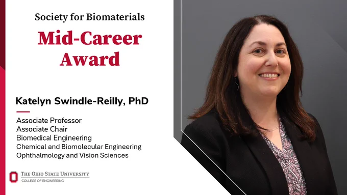 Society for Biomaterials Mid-Career Award. Katelyn Swindle-Reilly, PhD Associate Professor
Associate Chair, Biomedical Engineering, Chemical and Biomolecular Engineering, Ophthalmology and Vision Science