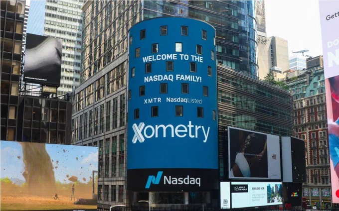 A message from NASDAQ welcoming Xometry to its stock exchange. Photo via Xometry.