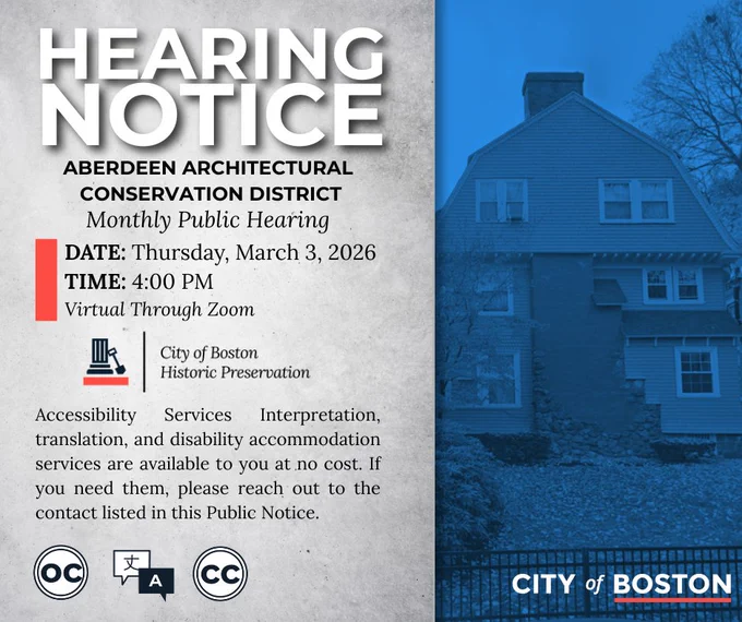 Notice for next Aberdeen Architectural Conservation District Commission public hearing.
