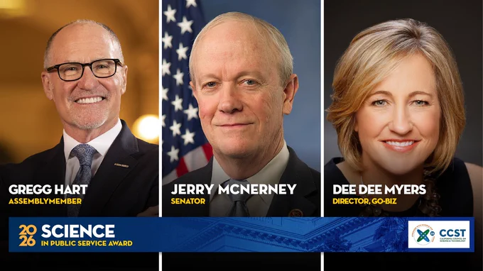 Graphic of 2026 Science in Public Policy Award recipients including their headshots, names, and titles. 