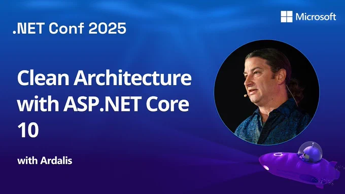 Spot art.
Photo of presenter(s)
text reads: 
Clean Architecture with ASP.NET Core 10
