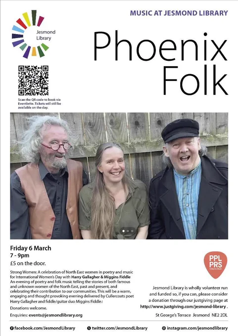 Image is photograph of musicians Miggins Fiddle and Poet Harry Gallagher