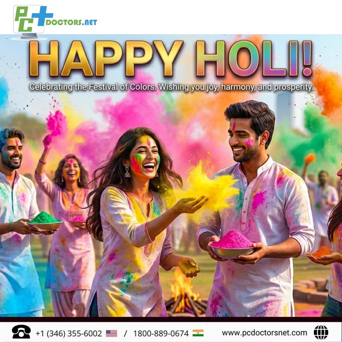 A Happy Holi! From all of us at PC Doctors NET, we are wishing you and your loved ones a vibrant, prosperous, and Happy Holi 2025. Today, we celebrate the triumph of good over evil, the arrival of spring, and the beautiful diversity of our global community. Our 1:1 square graphic perfectly captures the joy, laughter, and explosive colors of the Festival of Colors, which is all about spreading harmony, happiness, and unity. Whether you're celebrating near or far, feast on traditional treats, let the colors fly, and cherish time with your community. We are incredibly proud to join in this significant cultural tradition and send our heartfelt wishes to all of our valued friends, clients, and partners across the United States, Canada, and internationally who are celebrating today. May your year be as colorful, dynamic, and joyful as the festival itself. Celebrate safely!