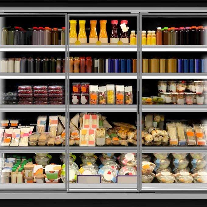 Glass-door display coolers filled with assorted dairy products, beverages, desserts, and packaged foods.

https://stock.adobe.com/contributor/211338080/Whatson

#Supermarket #Design #retail #Mockup #Fridge #DairySection #adobe #BrandlessPackaging #RetailConcept #StoreInterior #Merchandising #stockadobe