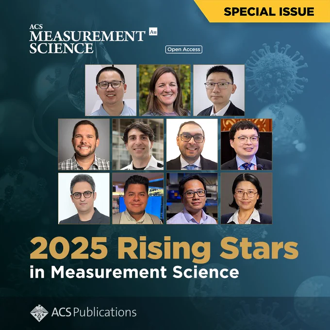 Promotional graphic with text: SPECIAL ISSUE | ACS Measurement Science Au Open Access logo | Headshot photos of 11 scientists | 2025 Rising Stars in Measurement Science | ACS Publications logo