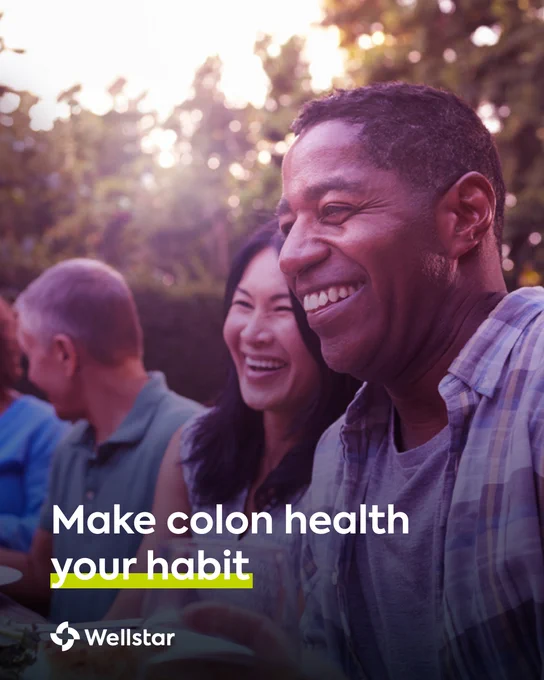 People eating. Text reads \"Make colon health your habit\"