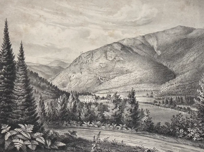 Mount Crawford near the White Mountains with the Mt. Crawford House - J.H. Bufford Lithography Boston 1818 - gifted to the State of New Hampshire by John Flanders in 1985