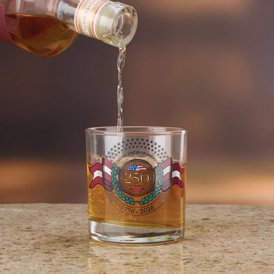America 250 Exclusive Whiskey Glass. Dishwasher Safe and Made in the USA. 
