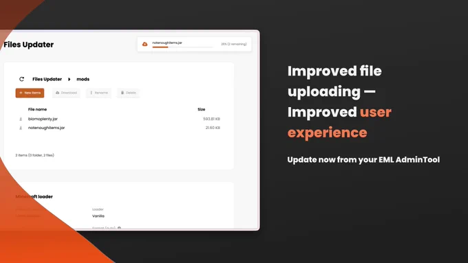 Improved file uploading — Improved user experience
Update now from your EML AdminTool