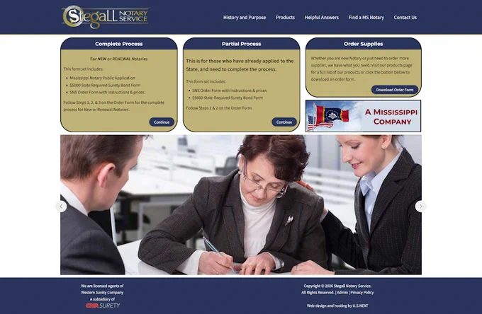 Screenshot of Stegall Notary Service homepage