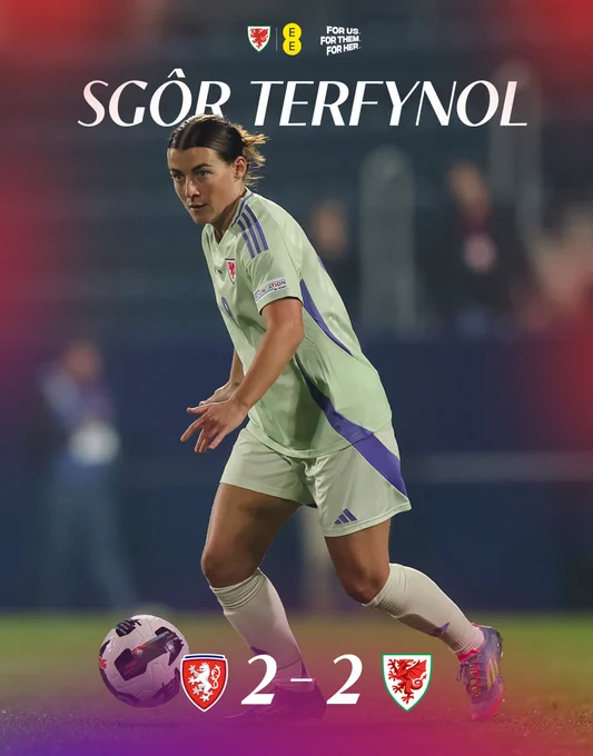 A full time graphic showing Czechia 2-2 Cymru.
