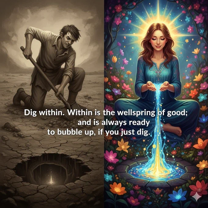 Dig within. Within is the wellspring of good; and it is always ready to bubble up, if you just dig.