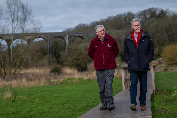 Deputy First Minister, Huw Irranca-Davies, and Cabinet Secretary for Finance and Welsh Language, Mark Drakeford opening the National Forest Trail in Porthkerry Park in Barry. 