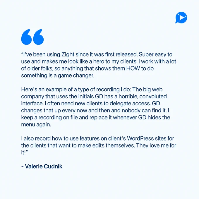Testimonial from Zight user Valerie Cudnik