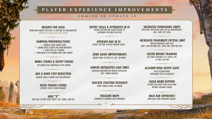 A list of Update 49’s many player experience improvements.