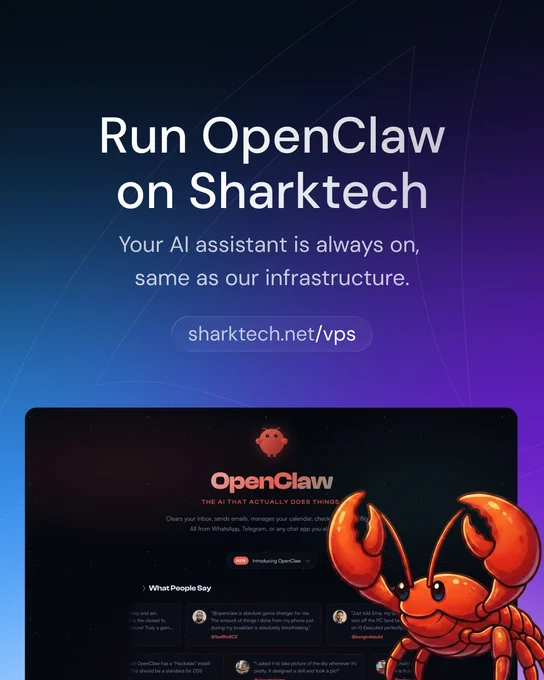 Run OpenClaw on Sharktech. You AI assistant is always on, same as our infrastructure