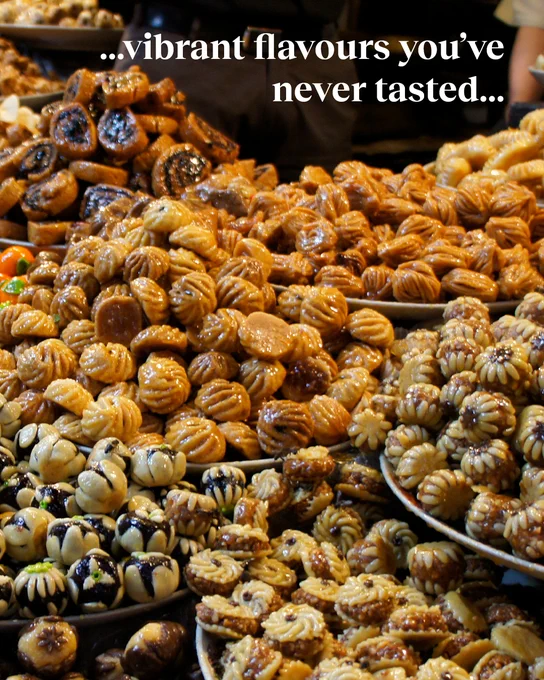 A selection of treats from an African market. Text reads: "...vibrant flavours you've never tasted..."