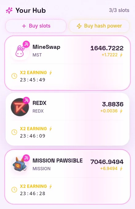 Join MineSwap and start mining your selected crypto tokens daily! Earn XP to increase the mining hash power. The app uses a gamified earning model to allocate rewards. No blockchain mining is performed. All rewards are provided by MineSwap.