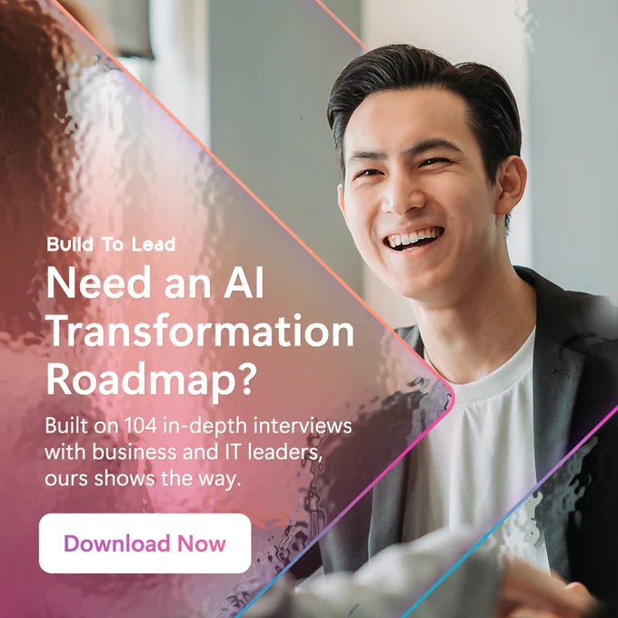 Text promoting an AI transformation roadmap with a ‘Download Now’ button.