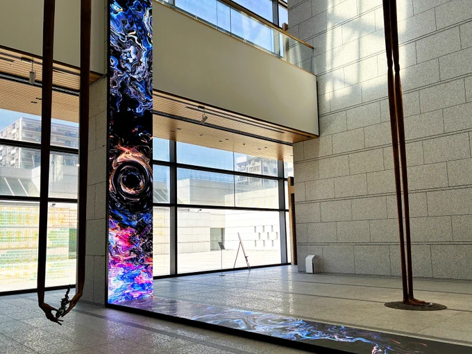 Works by Yoichi Ochiai

Left: wooden sculpture, Materialization of Hope, Transformation of Body (Tenaga)

Center: AI-generated video installation, End-to-End Transformation of Digital Nature, The Turn of Longing for Mass

Right: wooden sculpture, Materialization of Hope, Transformation of Body (Ashinaga)