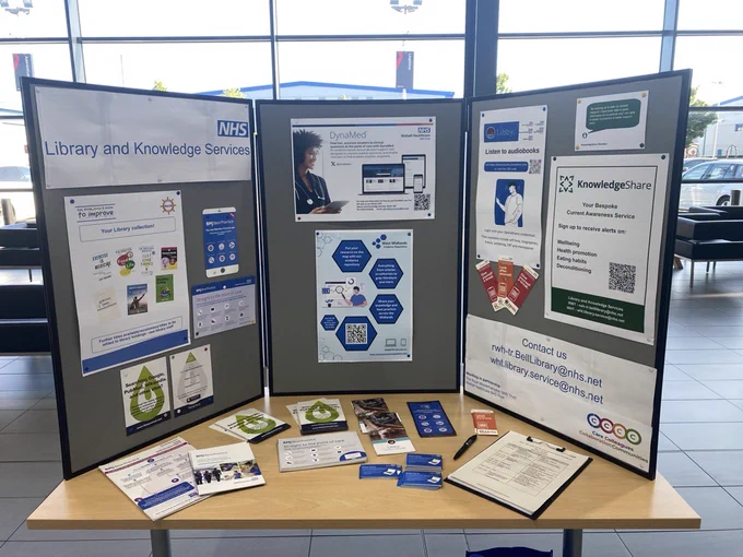 Library and Knowledge Services stall at the LEO Celebration Event at Bescot Stadium. 