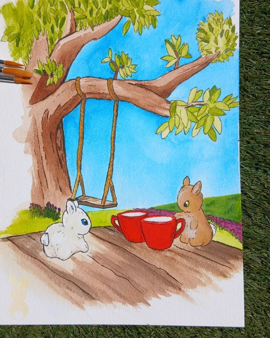 Giant cup of coffee is relative. Bunnies are relatively small, so an espresso would be giant. It would also make them hyper till they hop to the moon 