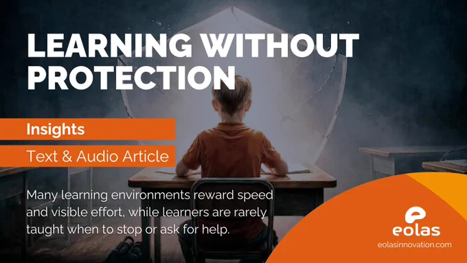 Branded visual with text and picture of a child sitting at a desk, protection shield in the background 