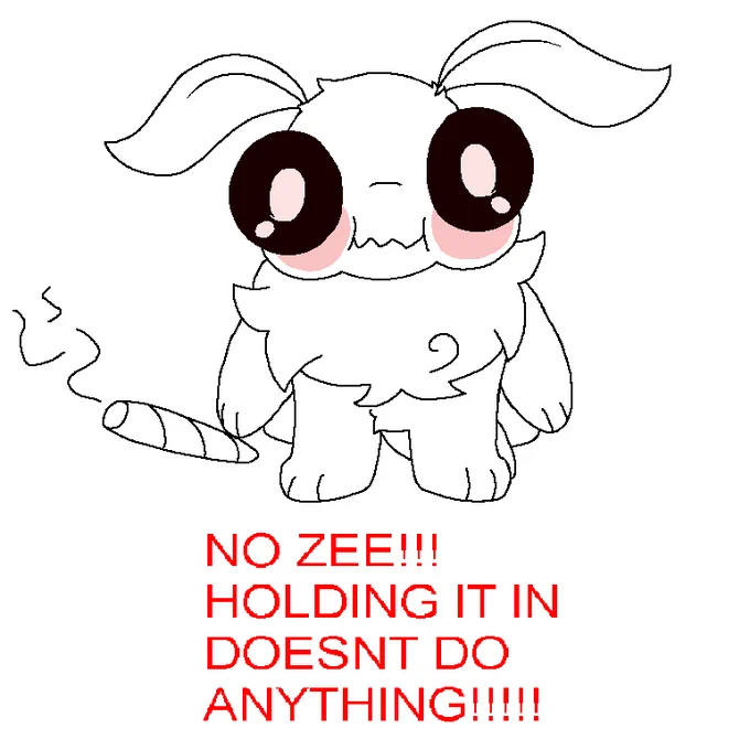 a moth fursona with puffed up cheeks smoking a fat blunt.
the caption reads: "no zee!!! holding it in doesn't do anything!!!!!"