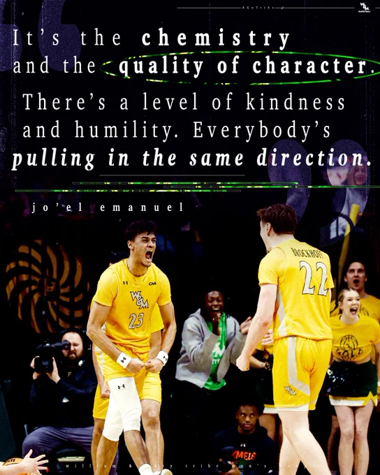 It’s the chemistry and the quality of character. There’s a level of kindness and humility. Everybody’s pulling in the same direction.
Jo'el Emanuel 

The photo is of Jo'el Emanuel yelling and flexing toward Kilian Brockhoff during the Tribe's Gold Rush Game. 