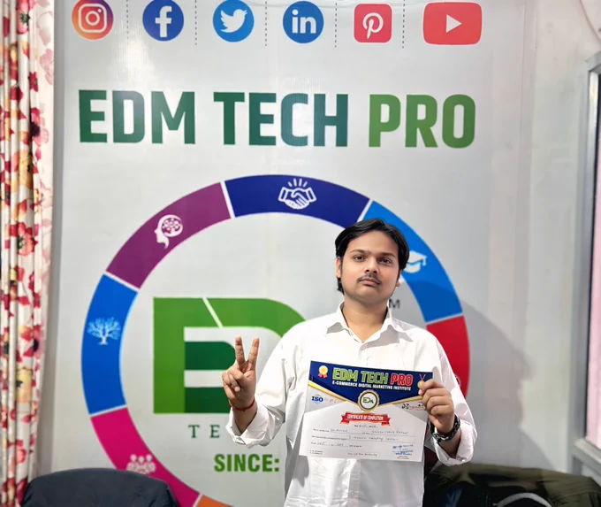 Congrats🎊🎊🎉
#EDMTECHPRO //Today, again I am very excited and feeling proud of my best student “Mr’s Dev Rathor “ to pass the “ Ecommerce Marketing Course Certificate “ exam and complete the course.
We wish you all the best...!
यदि आप भी अपने बिज़नेस को ऑनलाइन ले जाना चाहते है तो अभी हमें कॉल करे और फ्री डेमो क्लास बुक करे और सीखे:🏫