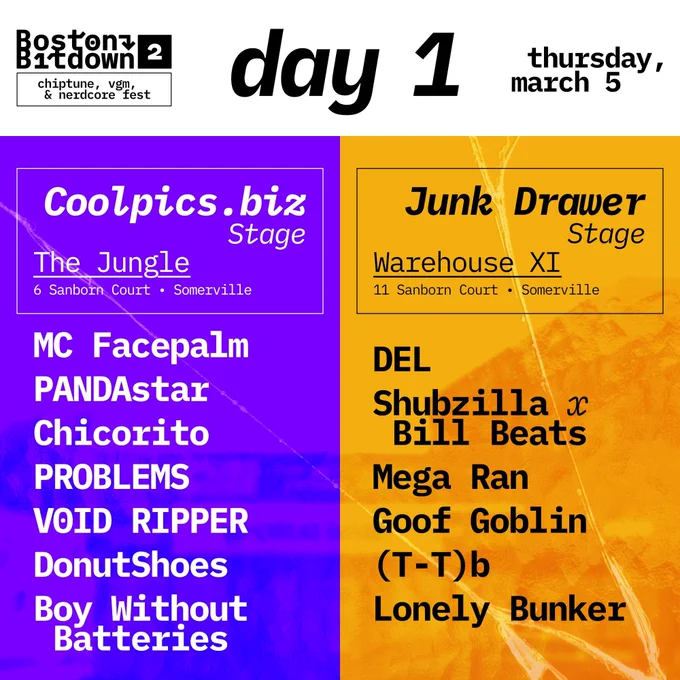 Day 1 schedule for Boston Bitdown. For our full text please refer to our site for the schedule in text