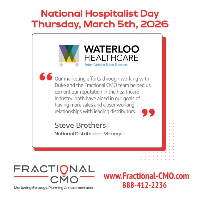 Hospitalists move fast 💨, and more of them are choosing Waterloo Healthcare carts! 

That growth came from strategic clarity ♛, not louder marketing.

Get the full Waterloo success story:
https://fractional-cmo.com/wp-content/uploads/FCMO-Client-Sucess-Story-Waterloo.pdf.

If your value is real but your positioning is not, fix that.
➡️ fractional-cmo.com/contact/ | 📲 (888) 412-2236

#NationalHospitalistDay #HealthcareLeadership #B2BMarketing #FractionalCMO