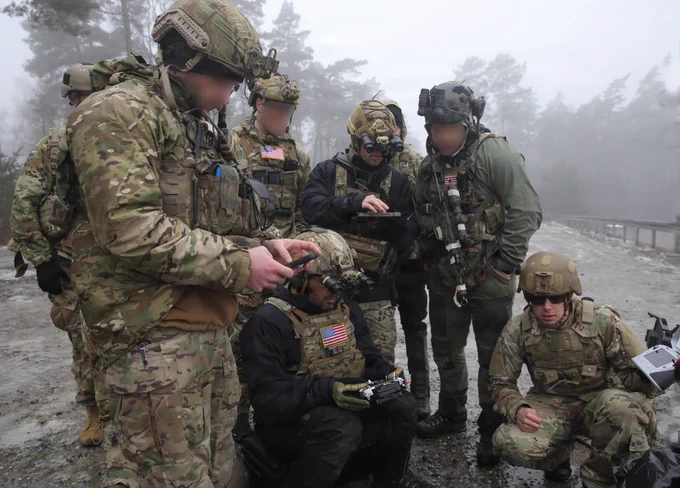 Green Berets with 2nd Battalion,10th Special Forces Group (Airborne), U.S. Special Operations Command Europe, guide an unmanned aerial system during a live-munitions strike as part of Exercise Deep Strike in Grafenwöhr, Germany, Feb. 22, 2026. The system delivered a precise strike with an armor-piercing payload concluding Deep Strike, a nine-day training exercise that began with a 150-kilometer movement through simulated hostile environments while remaining undetected and evading opposing aerial drones and conventional forces. SOCEUR conducted the first iteration of special operations deep strike lanes, a pivotal training initiative designed to enhance force readiness by operating in geographically dynamic and complex scenarios, including denied environments with contested electronic warfare spaces. (U.S. Army National Guard photo by Sgt. Glenn Brennan)