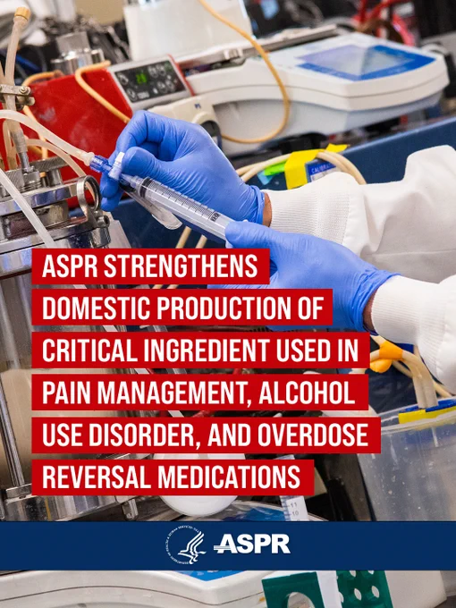 ASPR Invests $9 Million to Strengthen Domestic Production of Critical Ingredient Used in Pain Management, Alcohol Use Disorder, and Overdose Reversal Medications 
