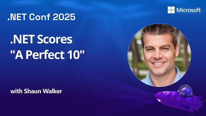 Spot art.
Photo of presenter(s)
text reads: .NET Conf 2025
.NET Scores a perfect 10