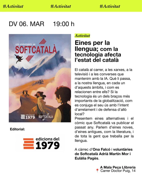 Cartell de la presentació del còmic de Softcatalà a Sabadell.