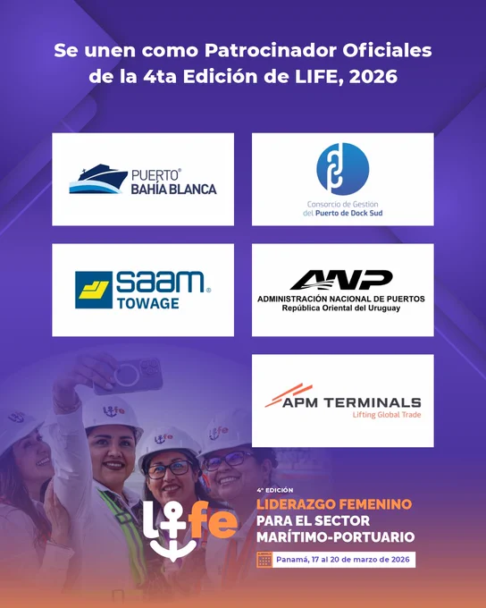 Celebramos la incorporación de Consorcio de Gestión del Puerto de Bahía Blanca, Consorcio de Gestión del Puerto de Dock Sud, SAAM Towage Panamá, APM Terminals Quetzal y La Administración Nacional de Puertos (ANP) como patrocinadores de la 4ª edición del Programa LIFE.