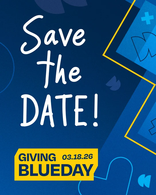 Save the Date announcement for Giving Blueday on March 18, 2026.