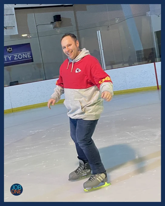 Josh is ice skating at Cable Dahmer Arena